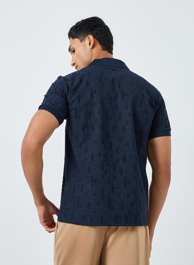 Styli Men Navy Blue Textured Knit Polo - Image 4